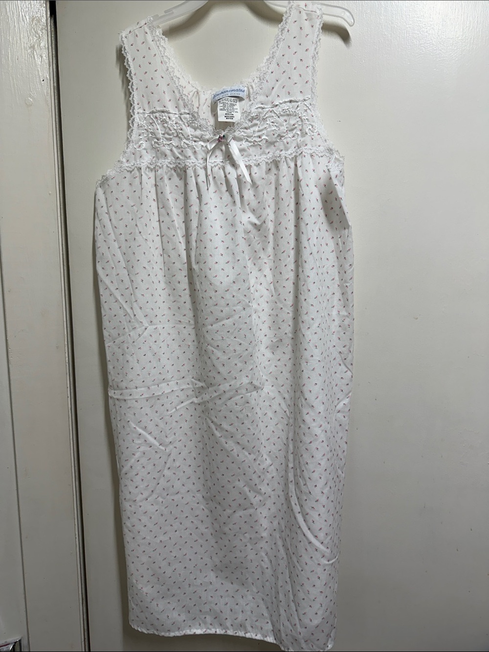White Cotton Sleep Chemise with Pink Dot Print